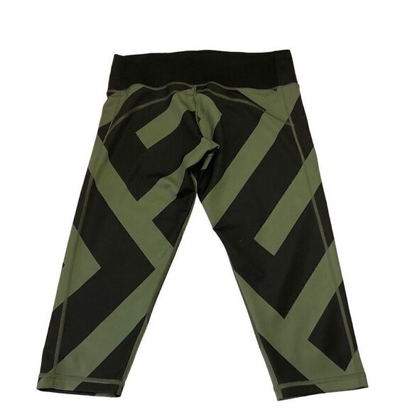 Adidas Mid Rise Cropped Leggings Womens Large 14/16 Army Green & Black - Picture 2 of 8